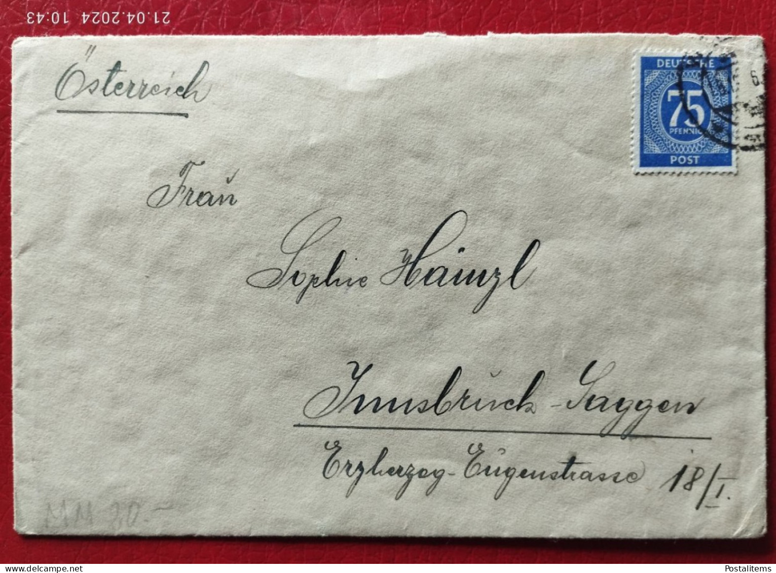 Deutschland. Germany. Soviet Occupation Zone. 1948. Letter With 75 Pfg. Stamp - Briefe U. Dokumente