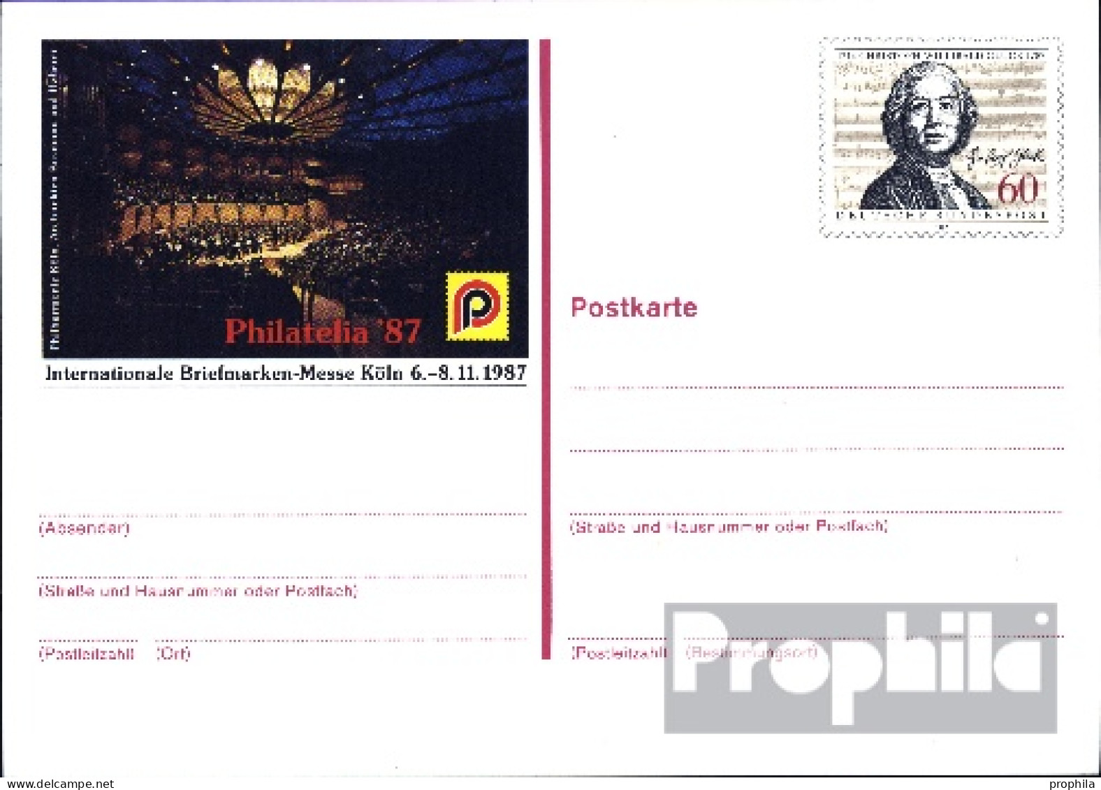 BRD PSo15 Amtliche Sonderpostkarte Gebraucht 1987 W. Gluck - Sonstige & Ohne Zuordnung