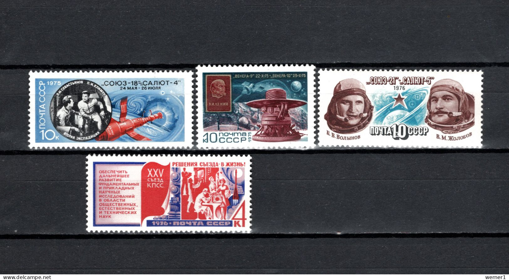 USSR Russia 1975/1976 Space, Saljut 4, Venus, Communist Party 4 Stamps MNH - Rusia & URSS