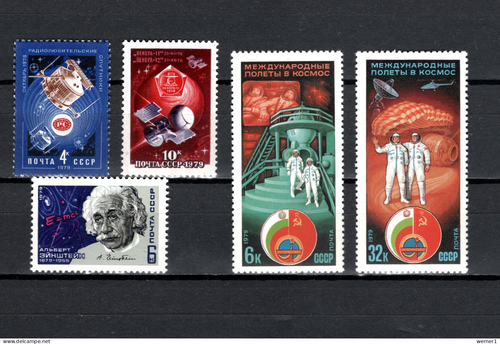 USSR Russia 1979 Space, News Satellites, Venus, Albert Einstein, Interkosmos 5 Stamps MNH - Rusia & URSS