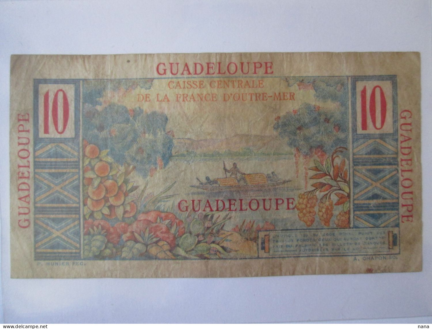 Rare! Guadeloupe 10 Francs 1947 Banknote See Pictures - Sin Clasificación