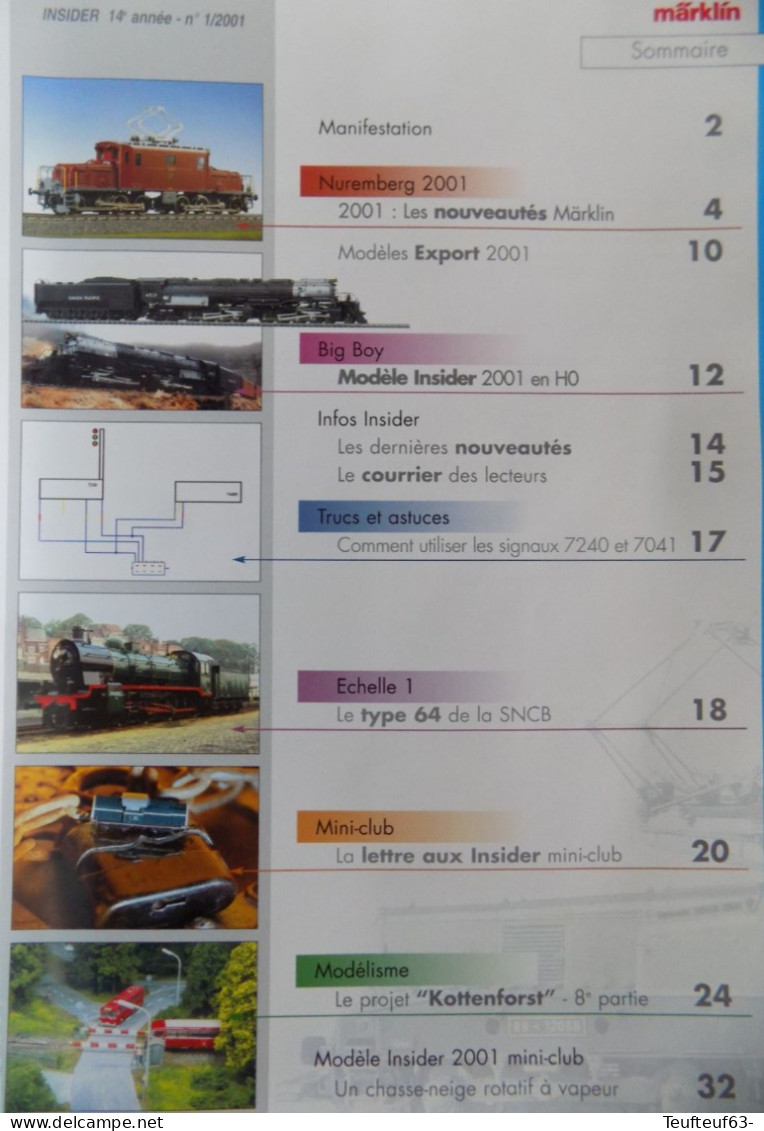 Revue Marklin N° 1/2001 Type 64 SNCB - Projet Kottenforst - Modele Insider 2001 En H0 - Signaux 7240 Et 7041 - Français