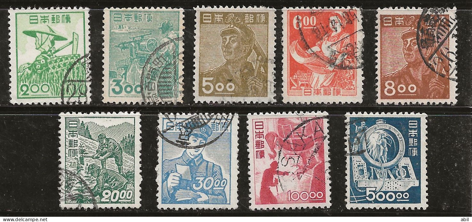 Japon 1948-1949 N° Y&T : 9 Valeurs Série 392 à 402 Obl. - Oblitérés