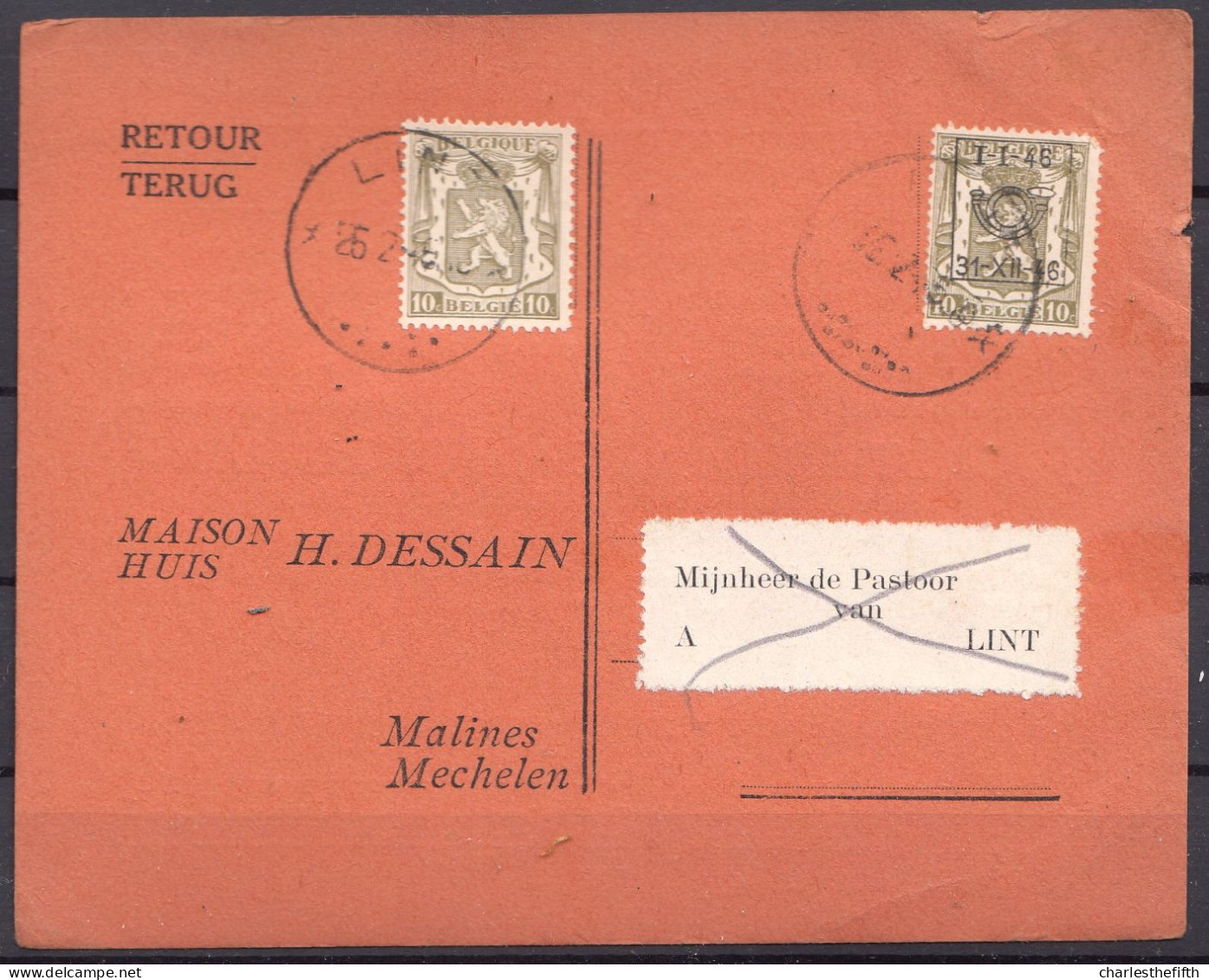 RARE ! Imprimé De Malines Au Curé De LINT Devroy ( + Cachet LINT 1946 ) - Preo Déplacé V 548 - Typos 1936-51 (Petit Sceau)