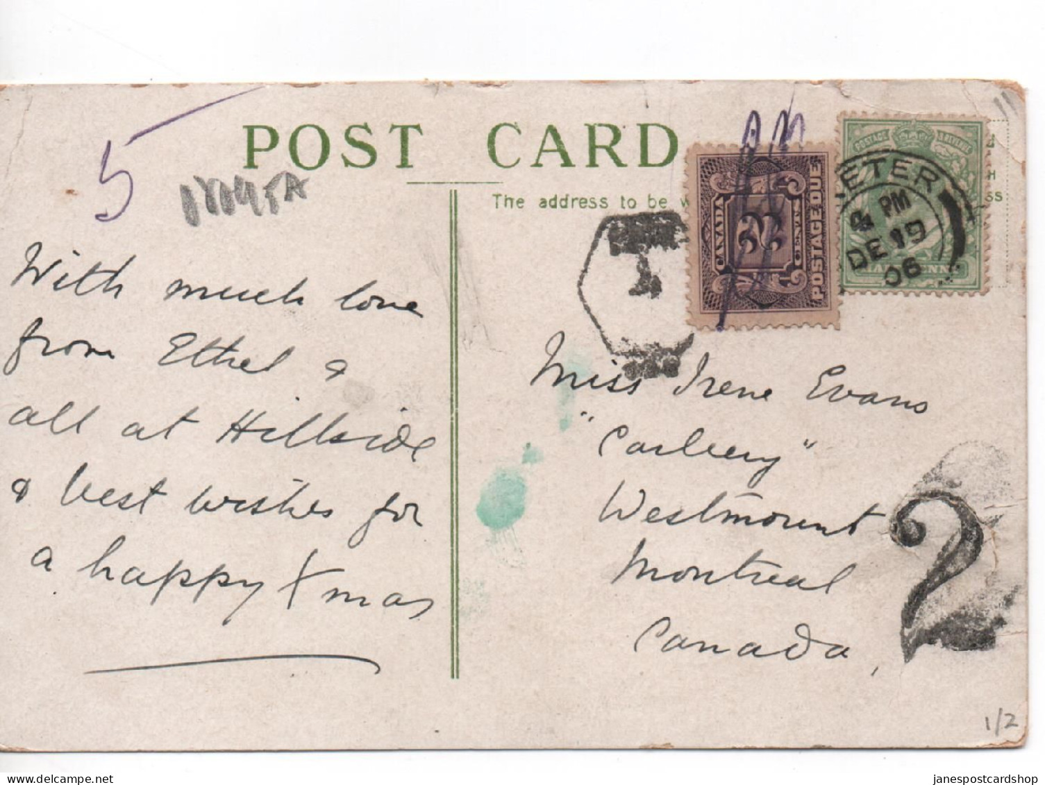 CANADA POSTAGE DUE WITH CHARGE MARKS ON COMIC - RHYMING POSTCARD - Postal History