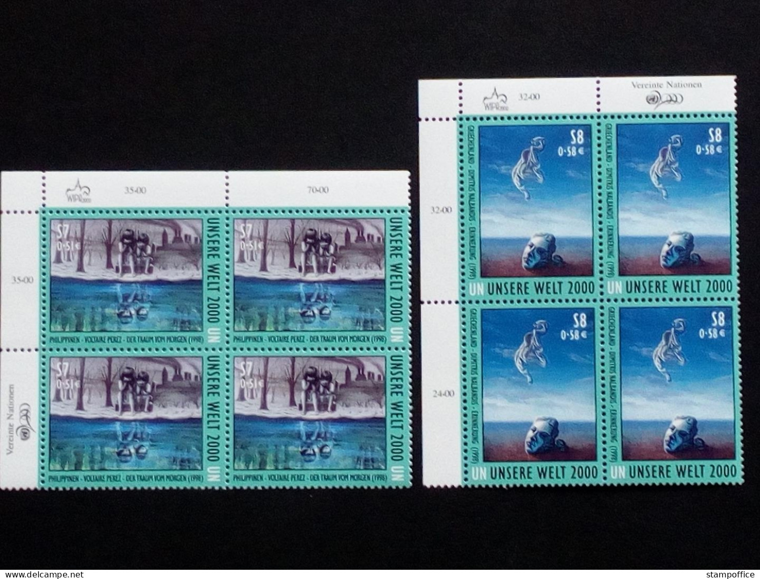 UNO WIEN 307-308 POSTFRISCH(MINT) 4er BLOCK GEMÄLDEAUSTELLUNG UNSERE WELT 2000 - Unused Stamps
