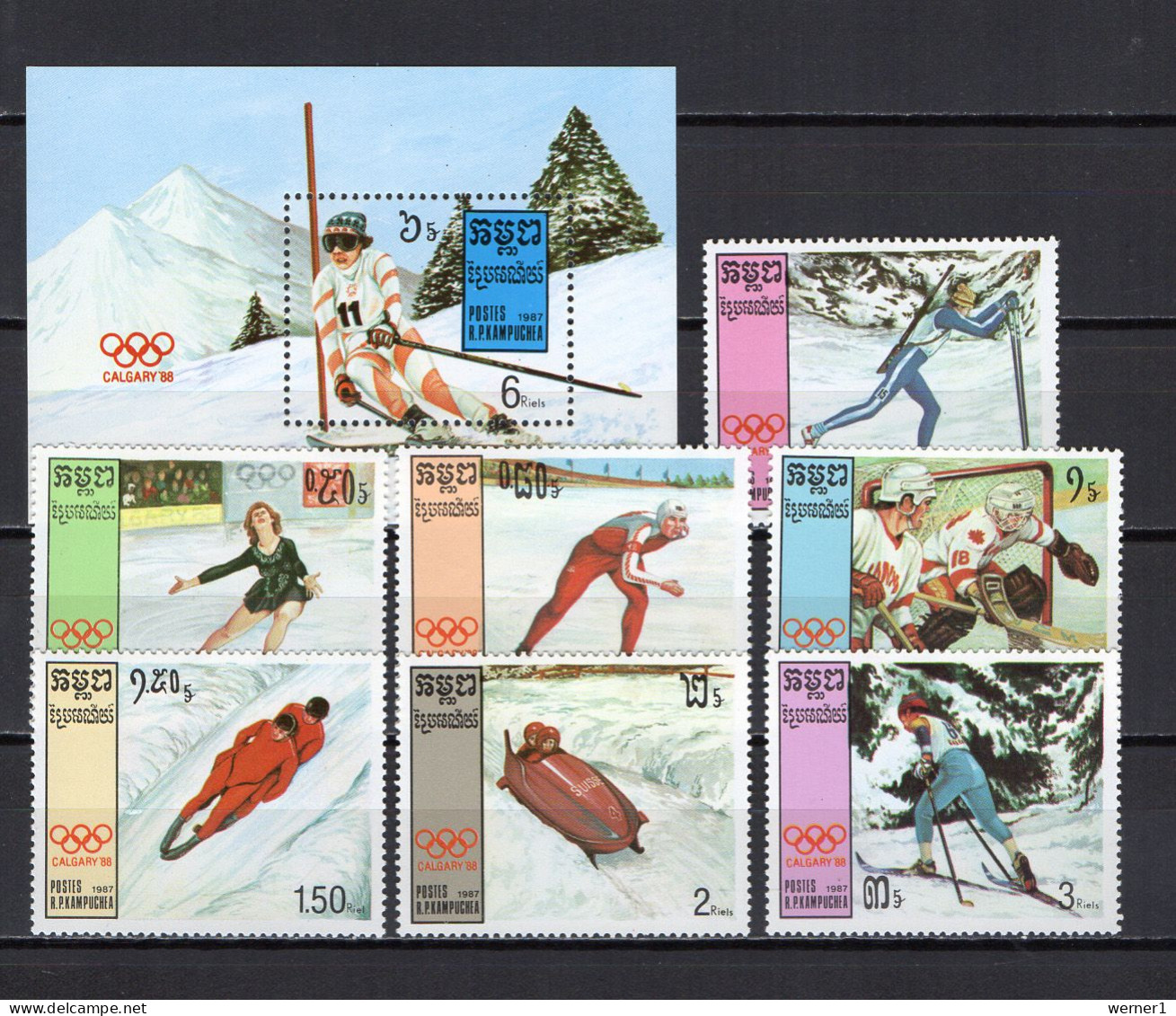 Cambodia 1987 Olympic Games Calgary Set Of 7 + S/s MNH - Inverno1988: Calgary