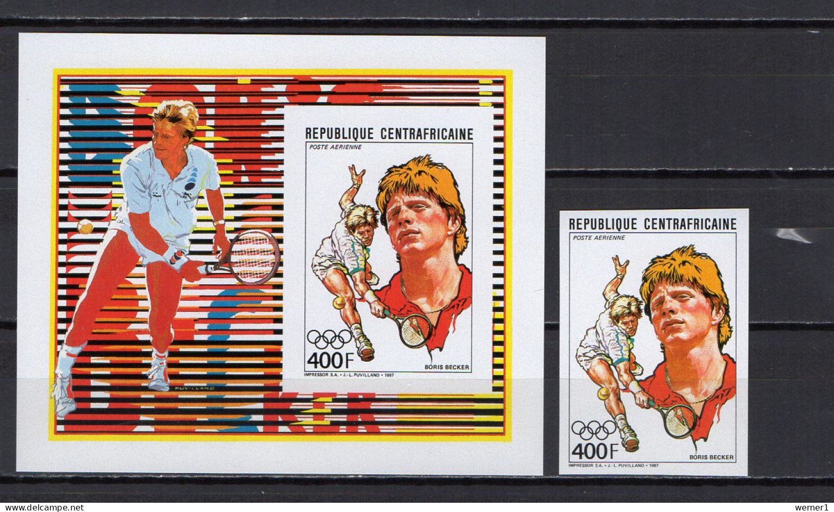 Central Africa 1988 Olympic Games, Tennis, Boris Becker Stamp + S/s Imperf. MNH -scarce- - Ete 1988: Séoul