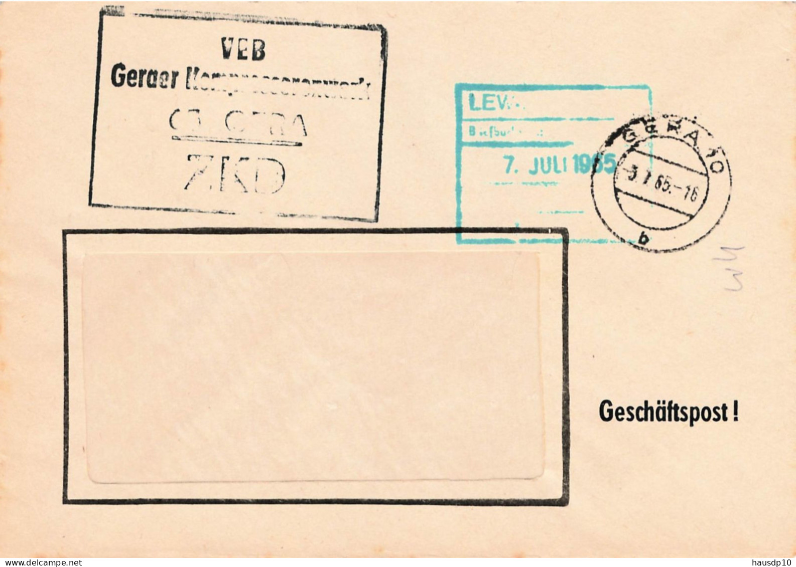 DDR Brief ZKD 1965 VEB Geraer Kompressorenwerk Gera - Service Central De Courrier