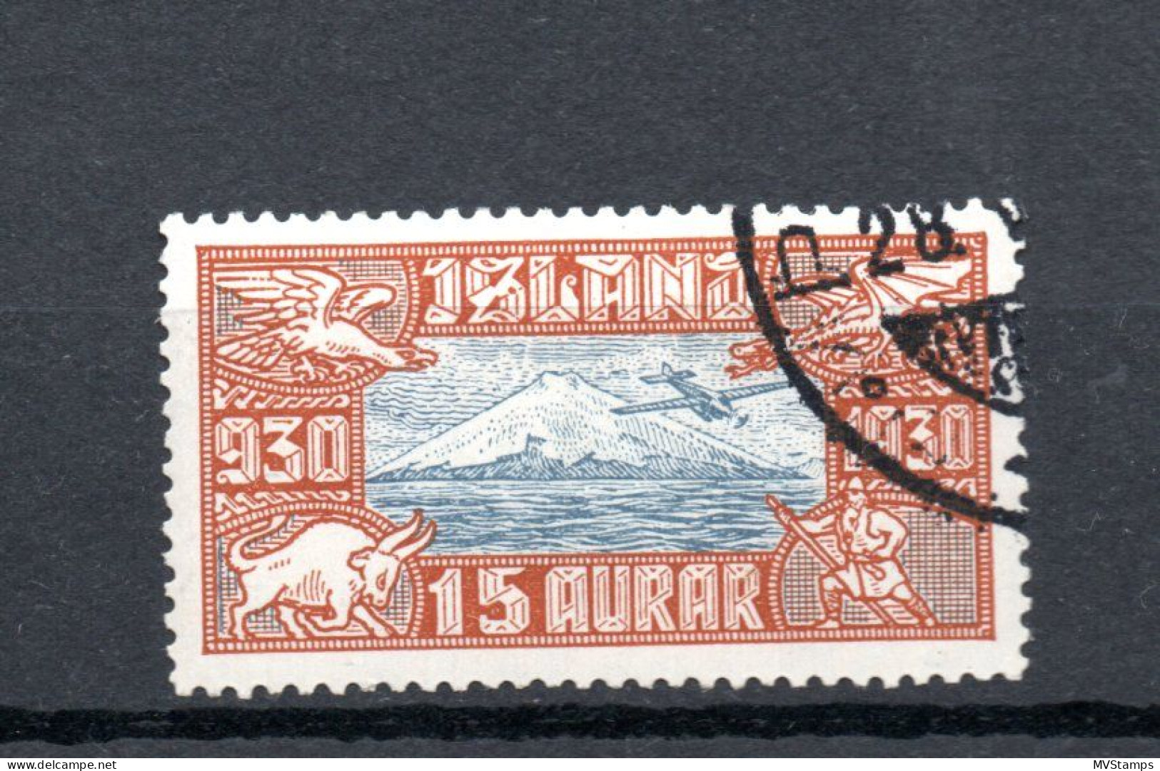 Iceland 1930 Old Airmail "Allthing" Stamp (Michel 142) Nice Used - Poste Aérienne