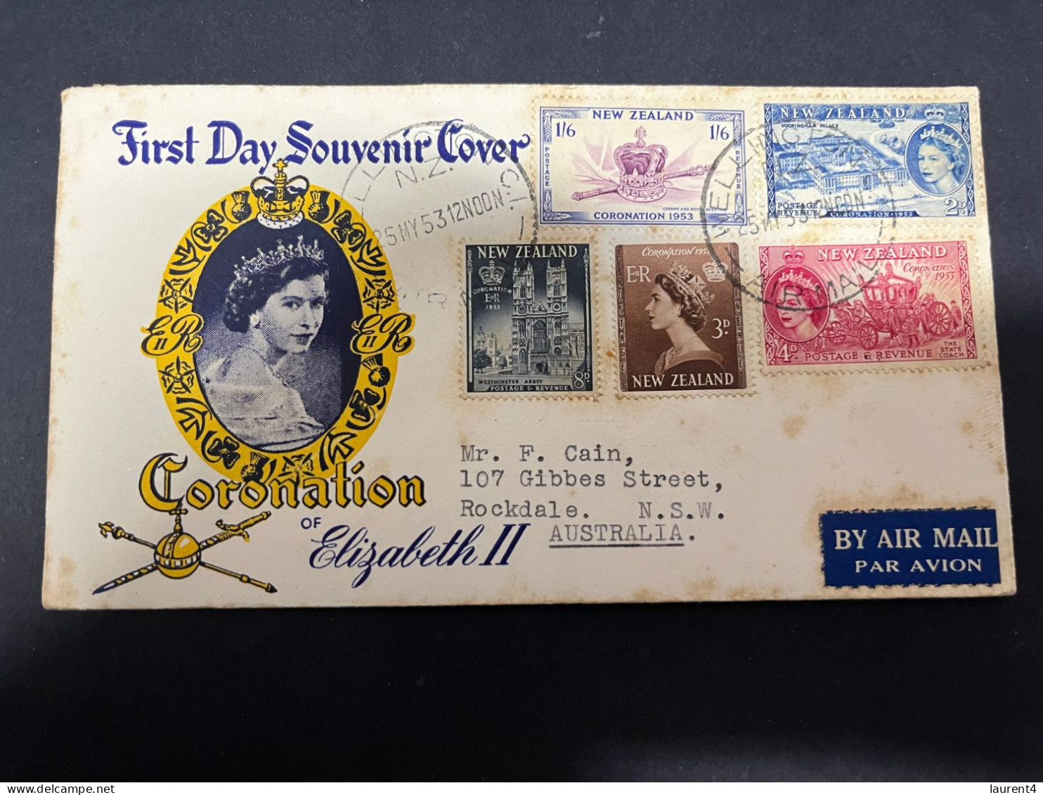 22-4-2024 (2 Z 44) FDC - New Zealand - Posted To Australia 1953 - QEII Coronation (some Toning) - FDC