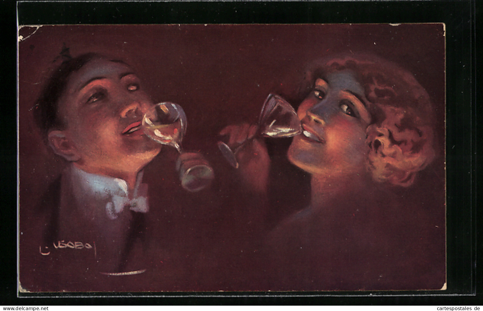 Künstler-AK Luis Usabal: Paar Trinkt Aus Sektgläsern  - Usabal