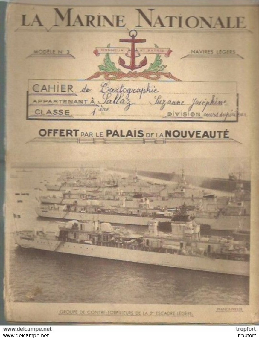 CC // Vintage Cahier écolier Avec Son Protège Cahier Ancien MARINE NATIONALE Cuirassé Torpilleur - Protège-cahiers