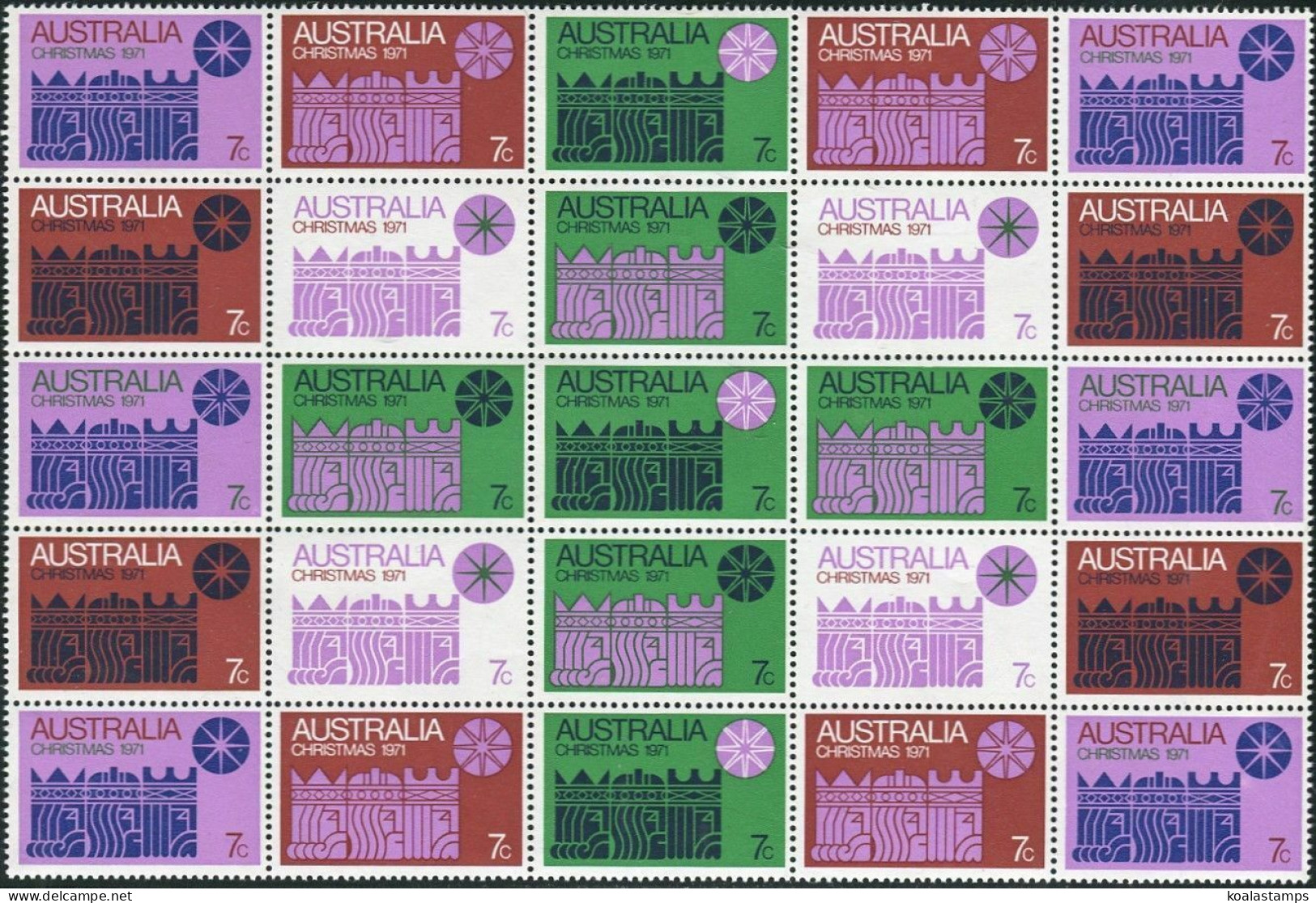 Australia 1971 SG498-504 Christmas White Paper Se Tenant Block Of 25 MNH - Sonstige & Ohne Zuordnung