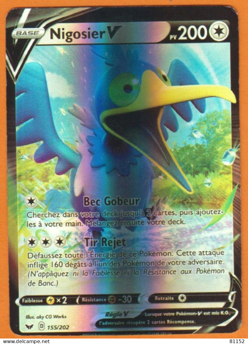 Carte Pokemon Nigosier V Pv 200 155/202 Tir Rejet - Lots & Collections