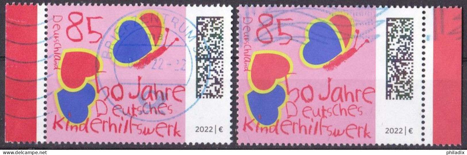 BRD 2022 2 X Mi. Nr. 3676 Rechter + Linker Roter Markenrand  O/used (BRD1-1) - Oblitérés