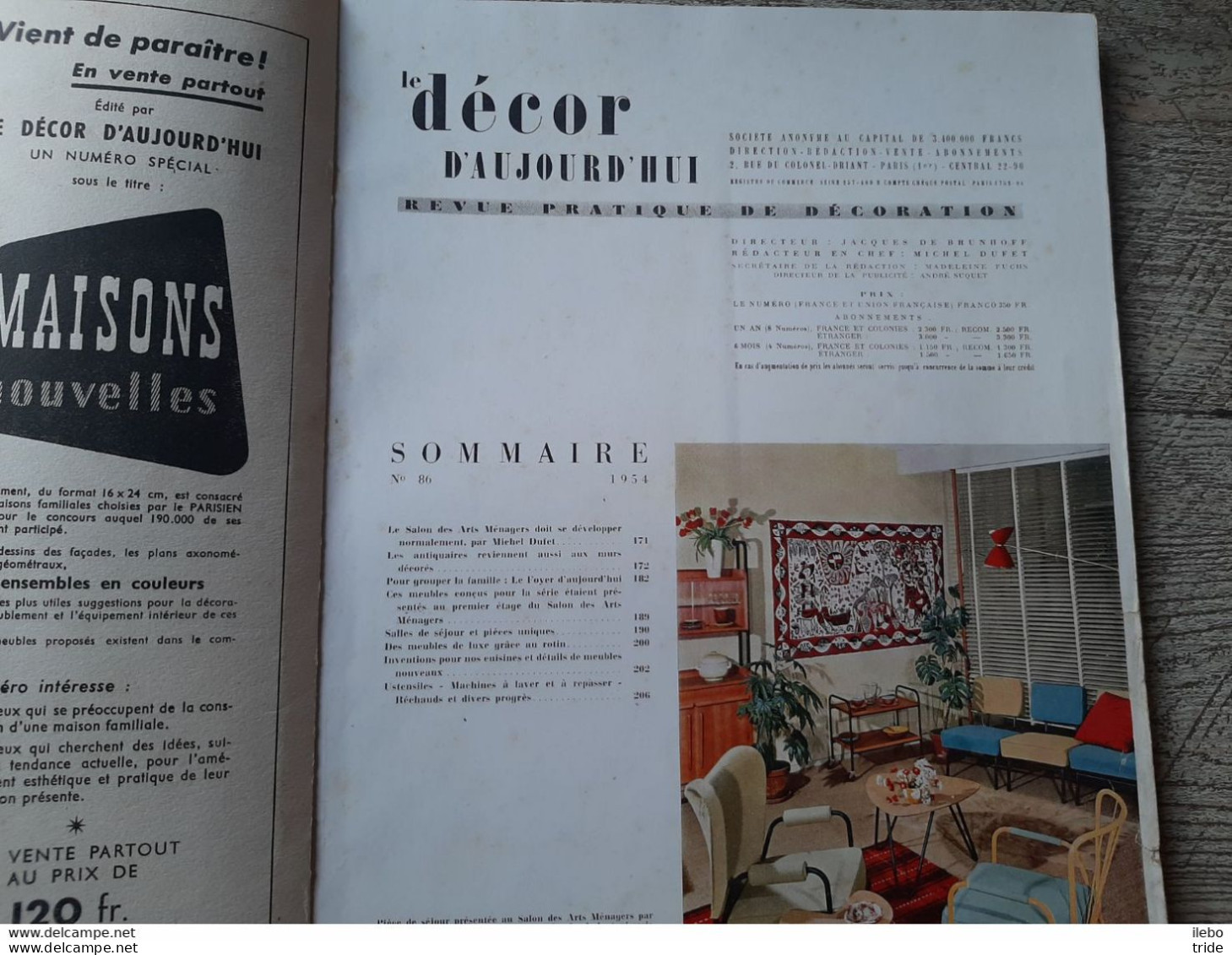 Revue N°86 Décor D'aujourd'hui 1954 Salon Des Artistes Décorateurs Arts Ménagers Meubles Rotin Sommaire En Photo - Casa & Decoración