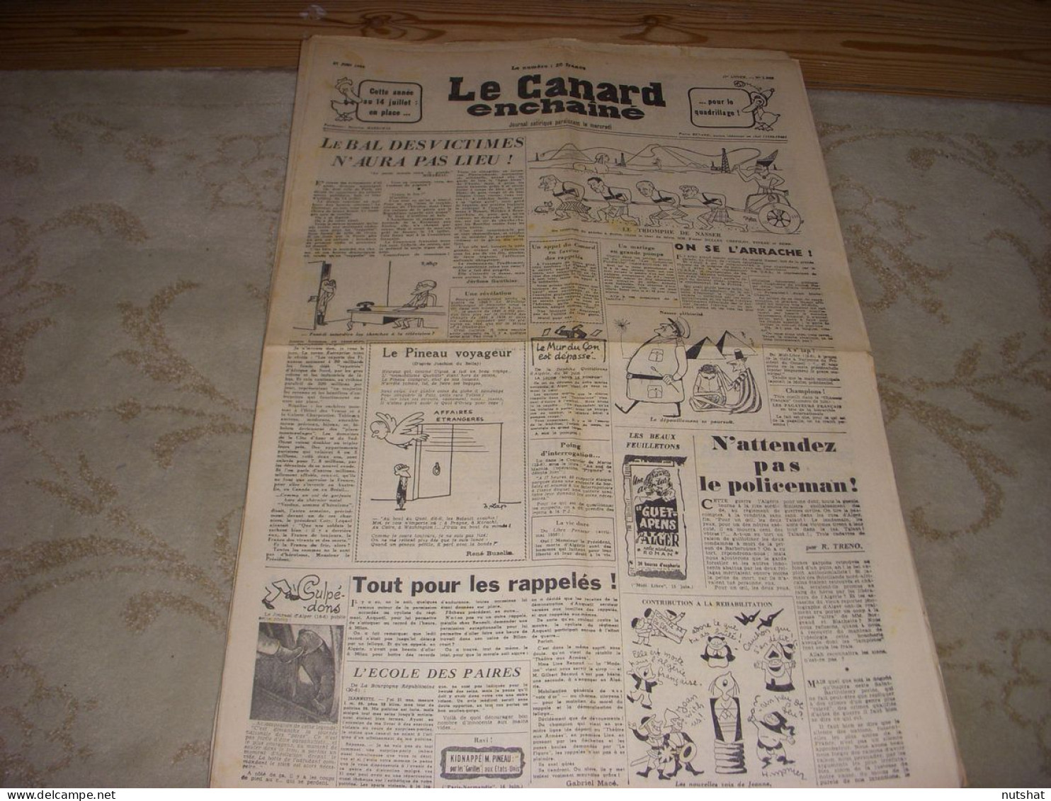CANARD ENCHAINE 1862 27.06.1956 CYCLISME PERMISSION ANQUETIL POUR RECORD HEURE - Politique