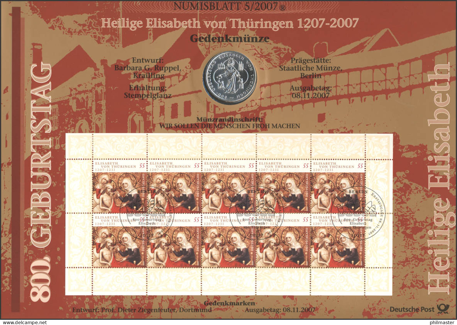 2628 Heilige Elisabeth Von Thüringen - Numisblatt 5/2007 - Enveloppes Numismatiques