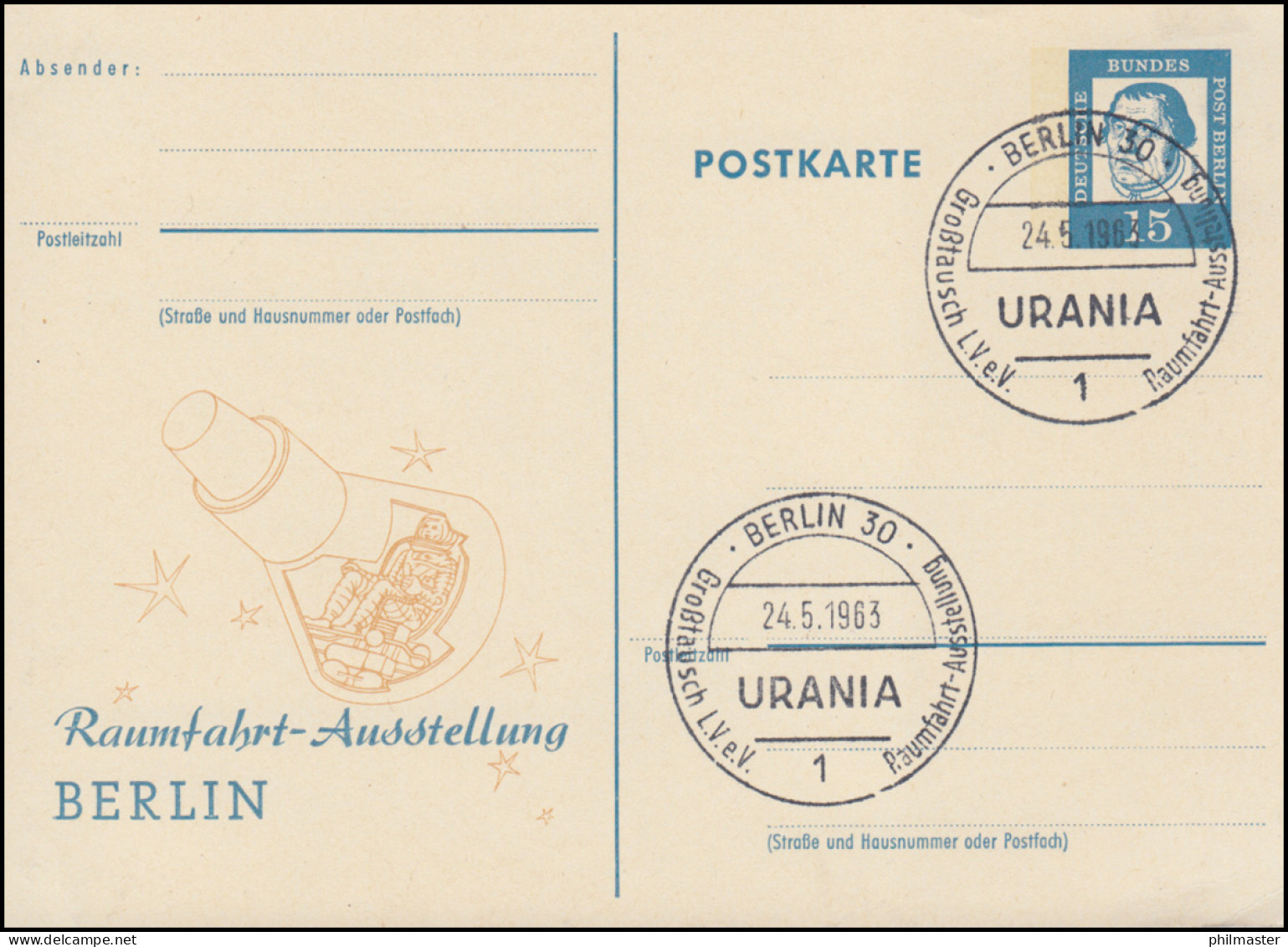 Berlin PP 31 Raumfahrt-Ausstellung Berlin, Passender SSt BERLIN URANIA 24.5.1963 - Otros & Sin Clasificación