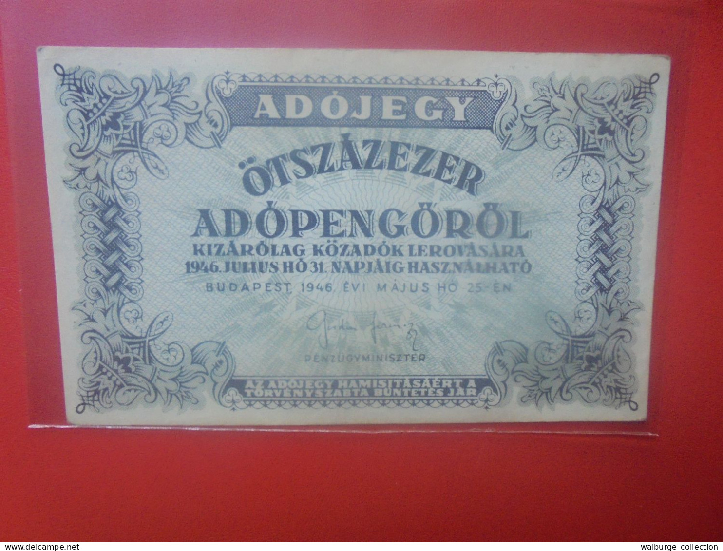 HONGRIE (TAX PENGÖ) 50.000 ADOPENGÖ 1946 Circuler (B.33) - Hungary