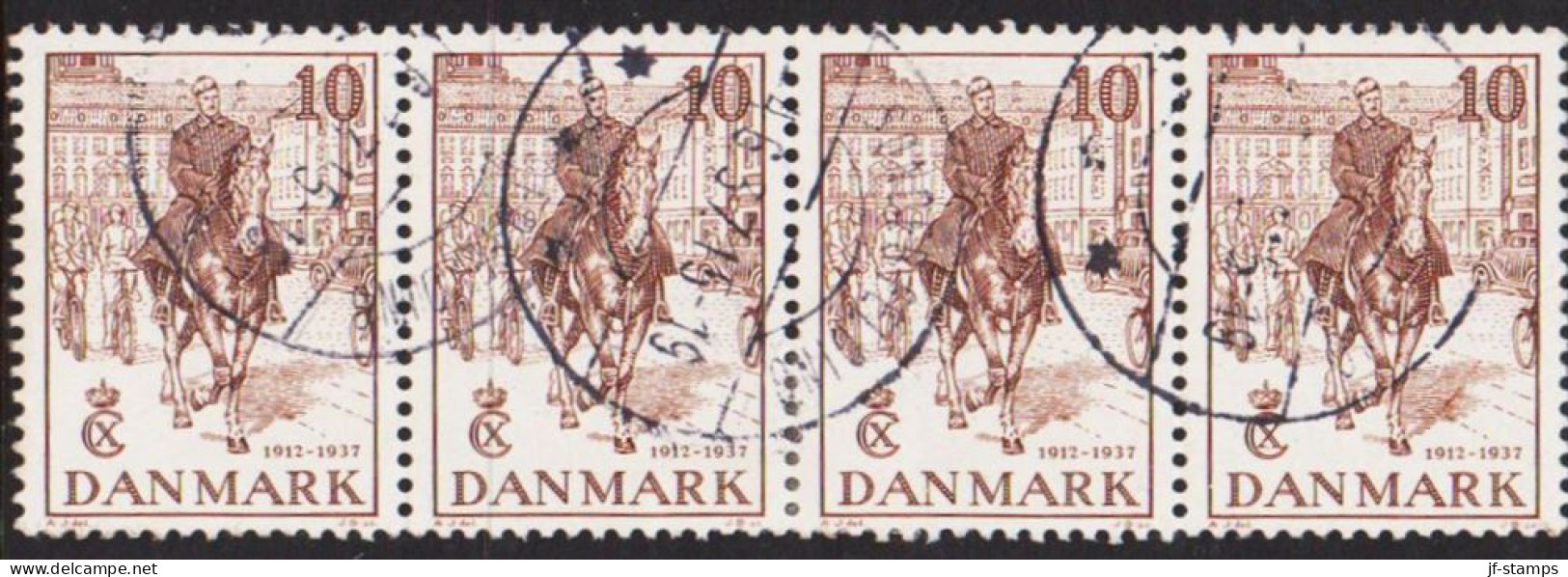 1937. Danmark. Chr. X Silverjubilee. 10 ØRE In 4 Stripe Cancelled SØNDERFELDING 4 6 37. (Michel 238) - JF545144 - Gebraucht