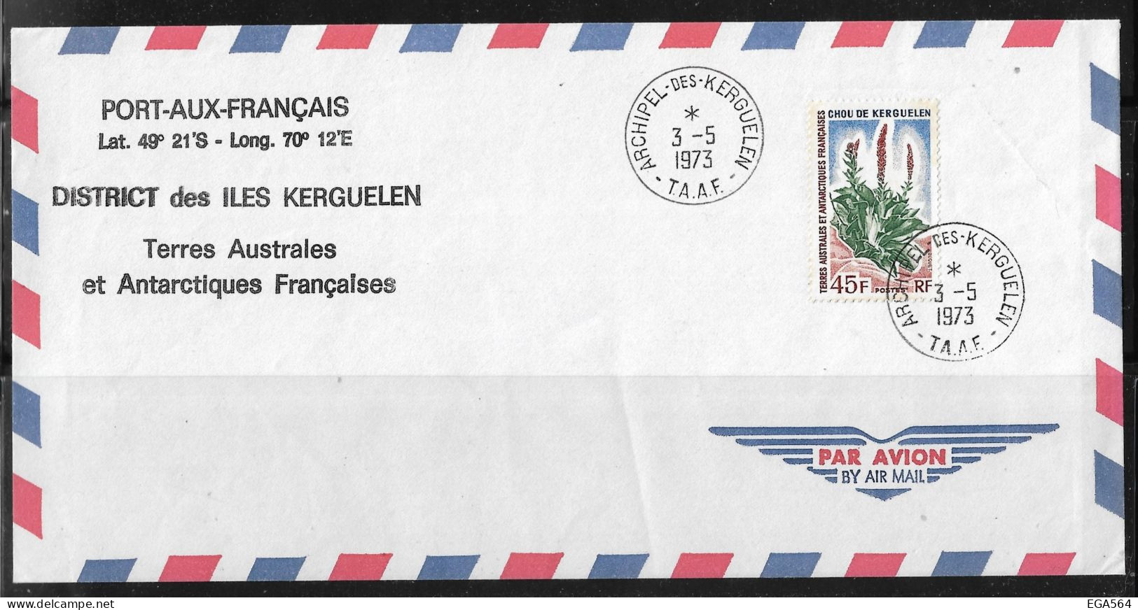 122 - PO48 Chou De Kerguelen Sur Pli Du 3.5.1973 Kerguelen. Enveloppe TAAF - - Lettres & Documents