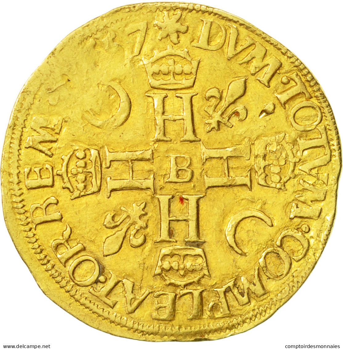 Monnaie, France, Henri II, Double Henri D'or, 1557, Rouen, TTB, Or, Duplessy:971 - 1547-1559 Hendrik II