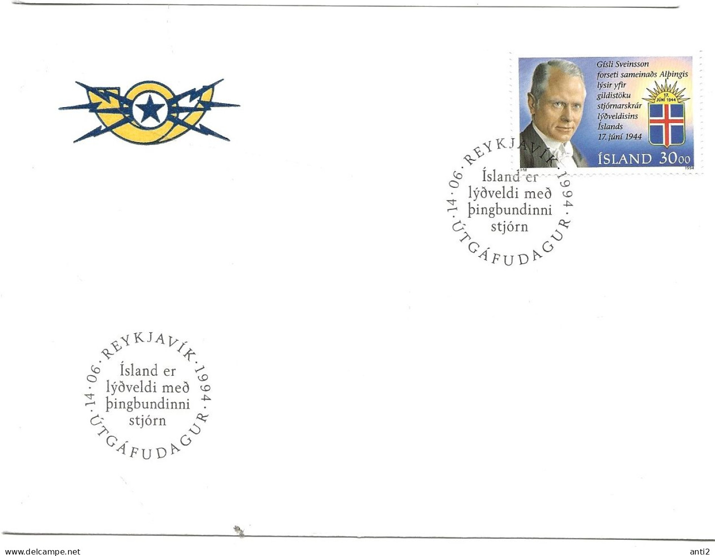 Island Iceland  1994  50th Anniversary Of The Republic Of Iceland (I), MI  807 FDC - FDC