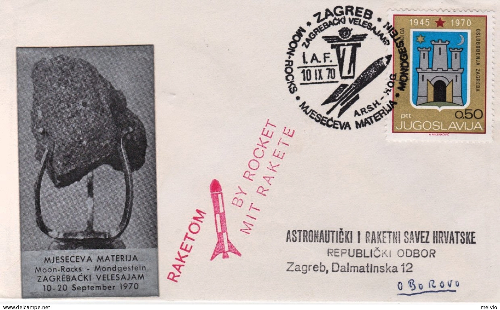 1970-Jugoslavia Razzogramma Raketom By Racket Mit Rakete Zagreb Oborovo - Luftpost