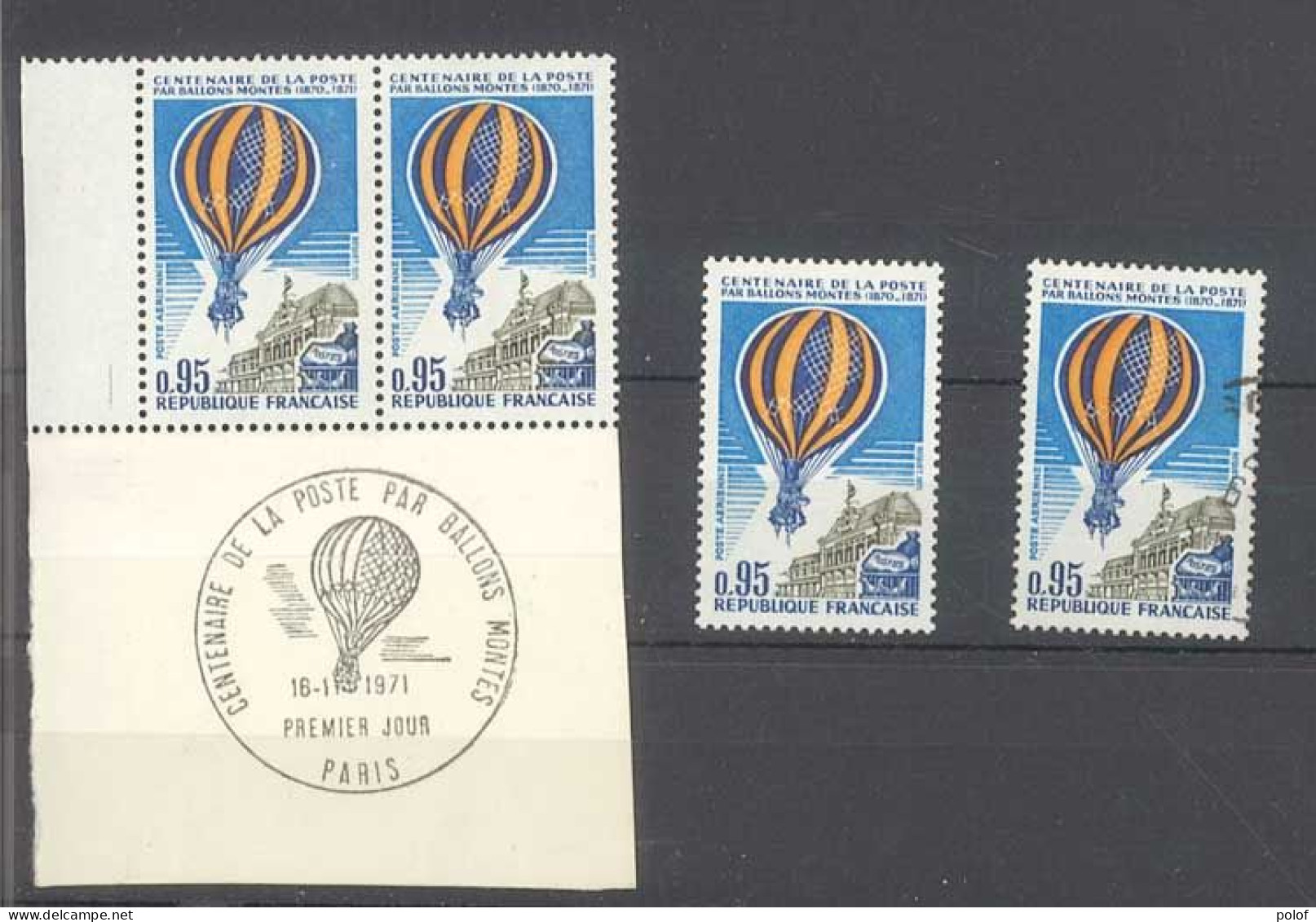 POSTE AERIENNE -  Yvert 45 -Ballon Monté -  Paire Avec Cachet Spécial 1° Jour En Marge + 1 Timbre Neuf Et Oblitéré - 1960-.... Ungebraucht