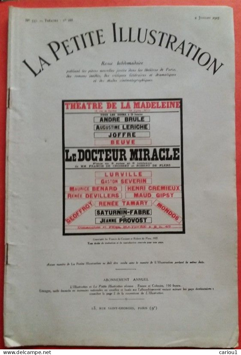 C1 CROISSET / DE FLERS Le DOCTEUR MIRACLE 1927 Illustration Theatre SF  PORT INCLUS France - Libri Ante 1950