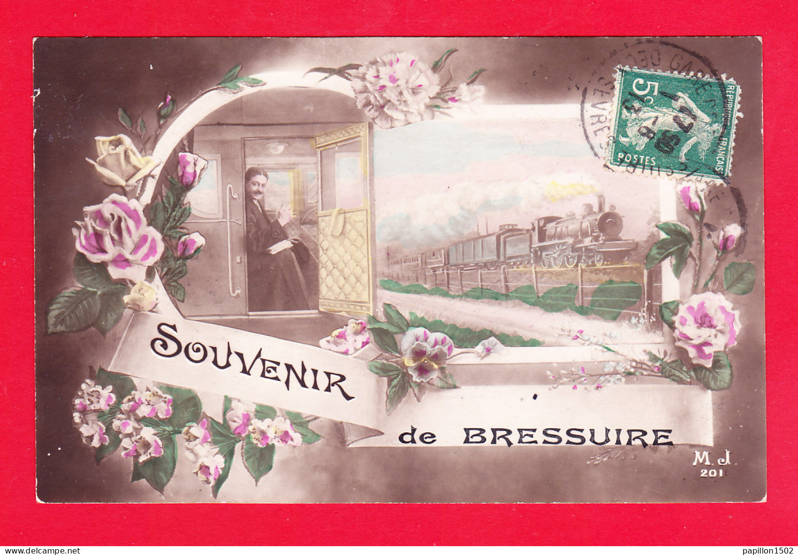 F-79-Bressuire-19Ph66  Souvenir De Bressuire, Un Train, Homme Dans Un Wagon, Cpa Fantaisie BE - Bressuire