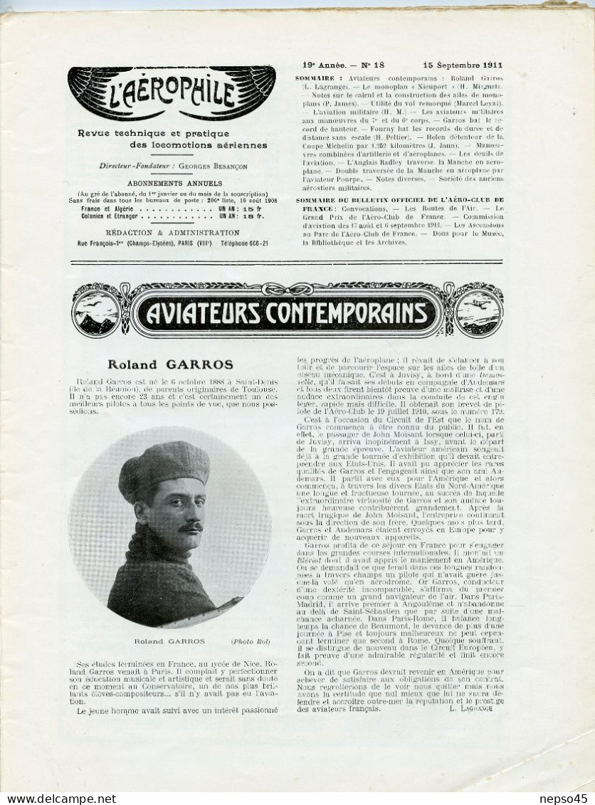 L'aérophile.Revue Tecnique & Pratique Locomotions Aériennes.1911.publie Le Bulletin Officiel De L'Aéro-Club De France. - Français