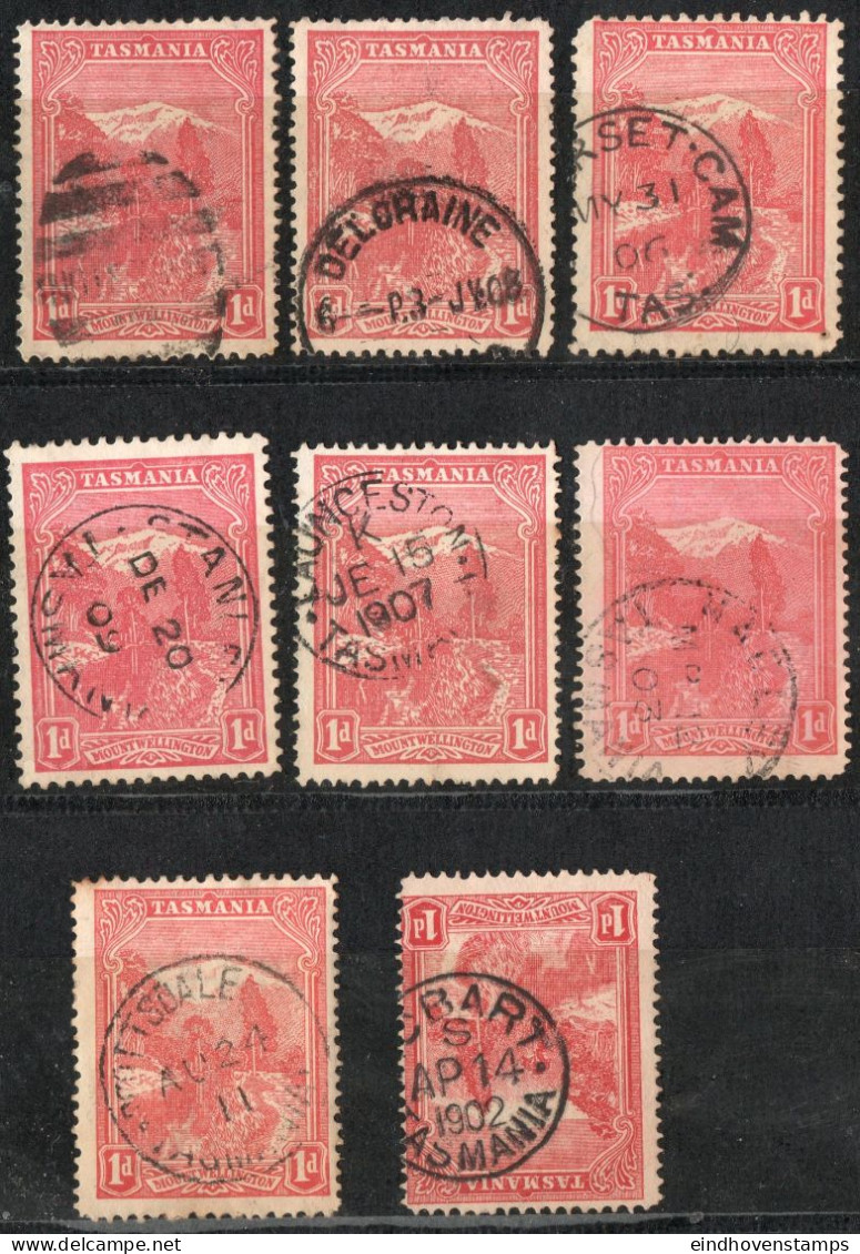 Tasmania 1905 1p Cancelled Shades, Printings & Cancels Delograine, Hadley, Launceston, Stanley, Wynyard - Used Stamps
