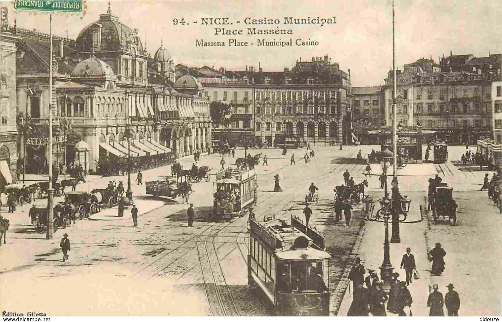 06 - Nice - Casino Municipal - Place Masséna - Animée - Tramway - CPA - Oblitération Ronde De 1923 - Voir Scans Recto-Ve - Transport (road) - Car, Bus, Tramway