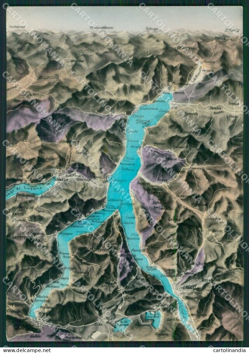 Lecco Lago Di Como Mappa PIEGHINA Foto FG Cartolina KB3700 - Lecco