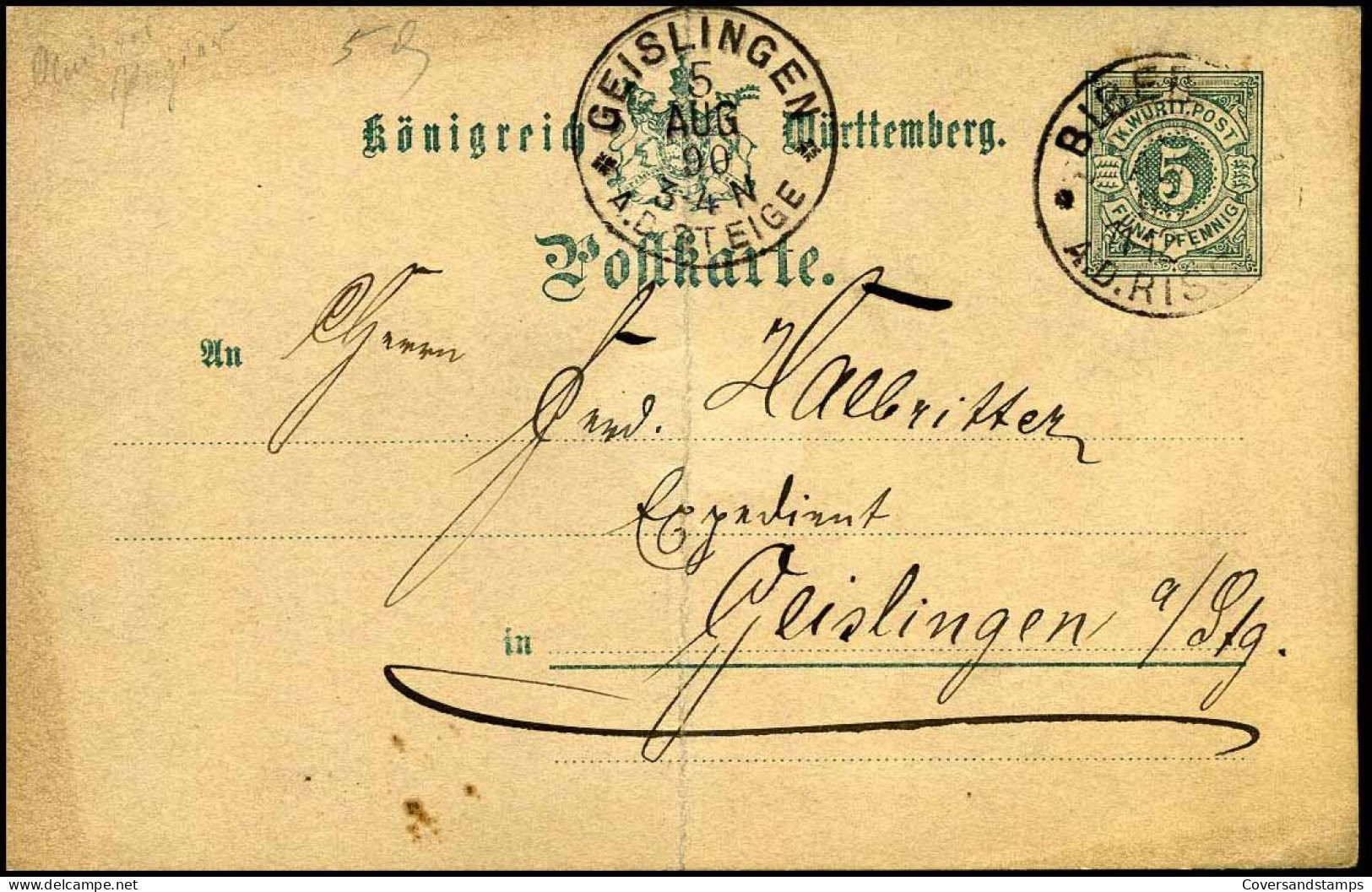 Postkarte - Königreich Württemberg - Postal  Stationery