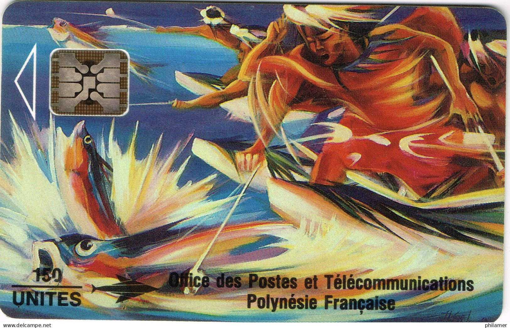 Polynesie Francaise Telecarte Phonecard PF14A SC5 Dos Rose  Peche Aux Cailloux Poisson Tane  B - Polinesia Francese