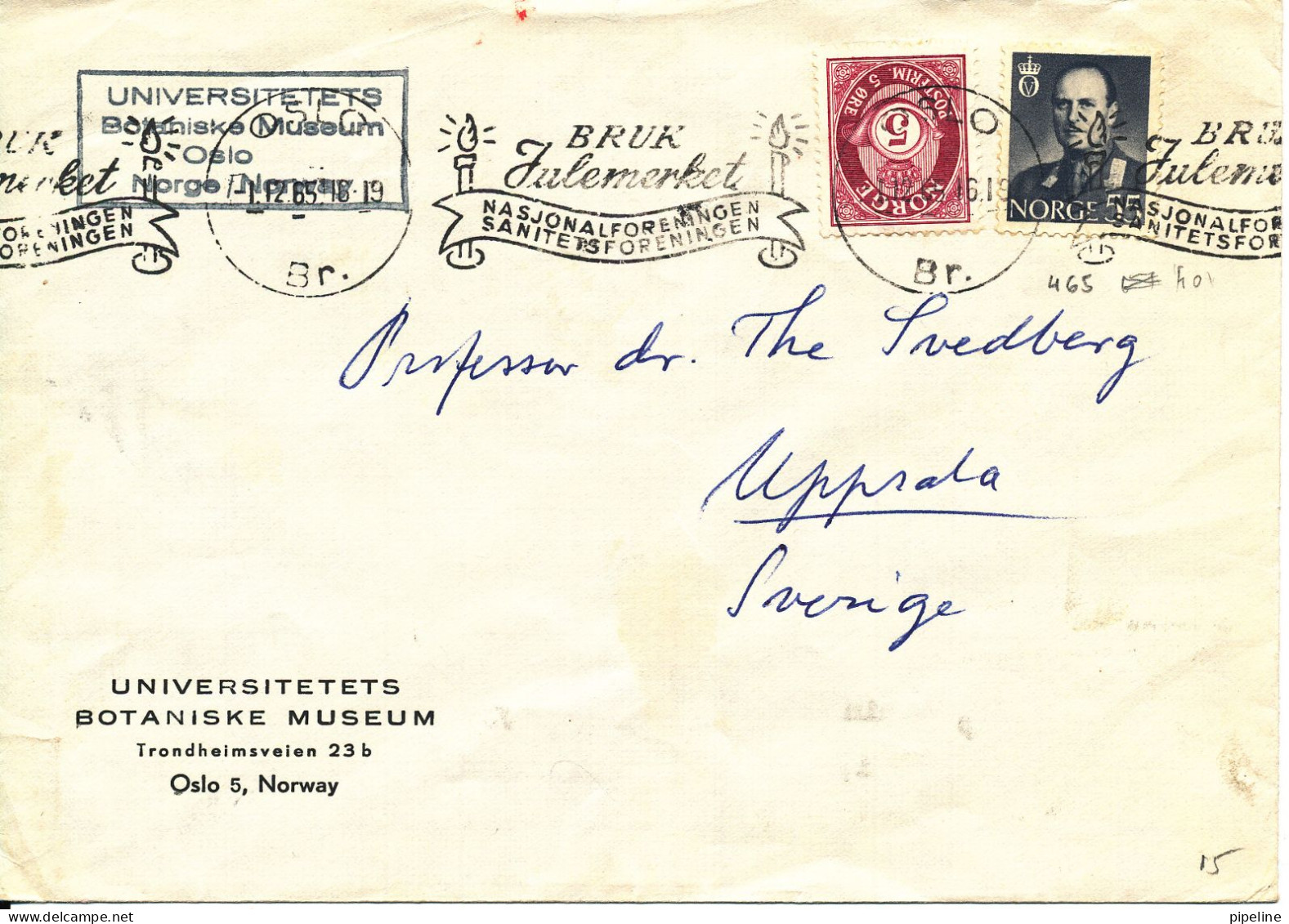 Norway Cover Sent To Sweden Oslo 1-12-1965 (Bruk Julemerket Nasjonalforenbingen Sanitetsforeningen) - Brieven En Documenten