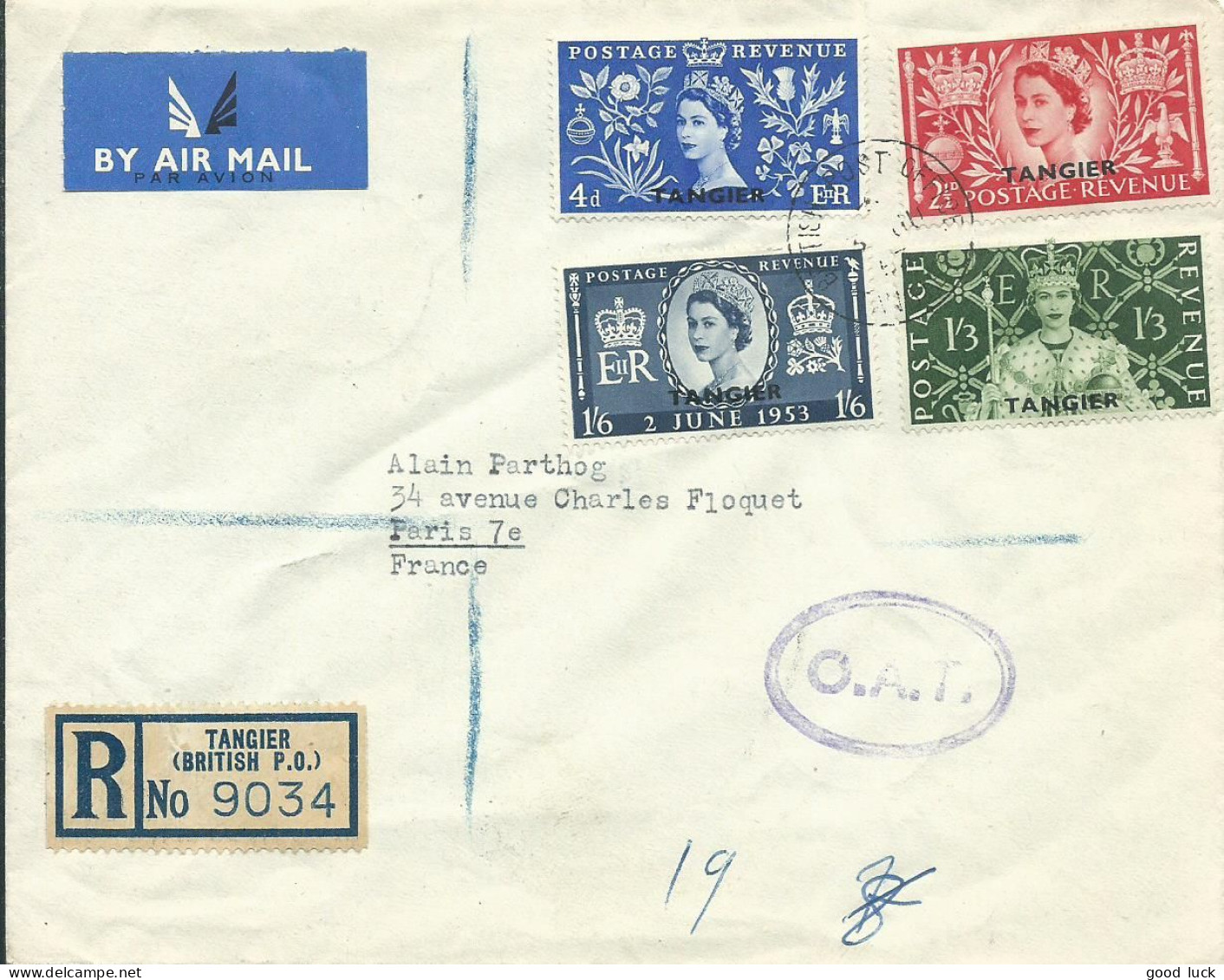 MAROC / TANGER  LETTRE PAR AVION RECOMMANDEE TANGIER POUR PARIS DE 1953   LETTRE COVER - Postämter In Marokko/Tanger (...-1958)