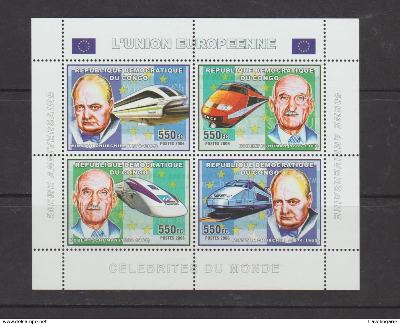 Democratic Republic Of Congo 2006 European Union Set With Trains, Churchill, Schuman Etc. MNH ** - Sir Winston Churchill