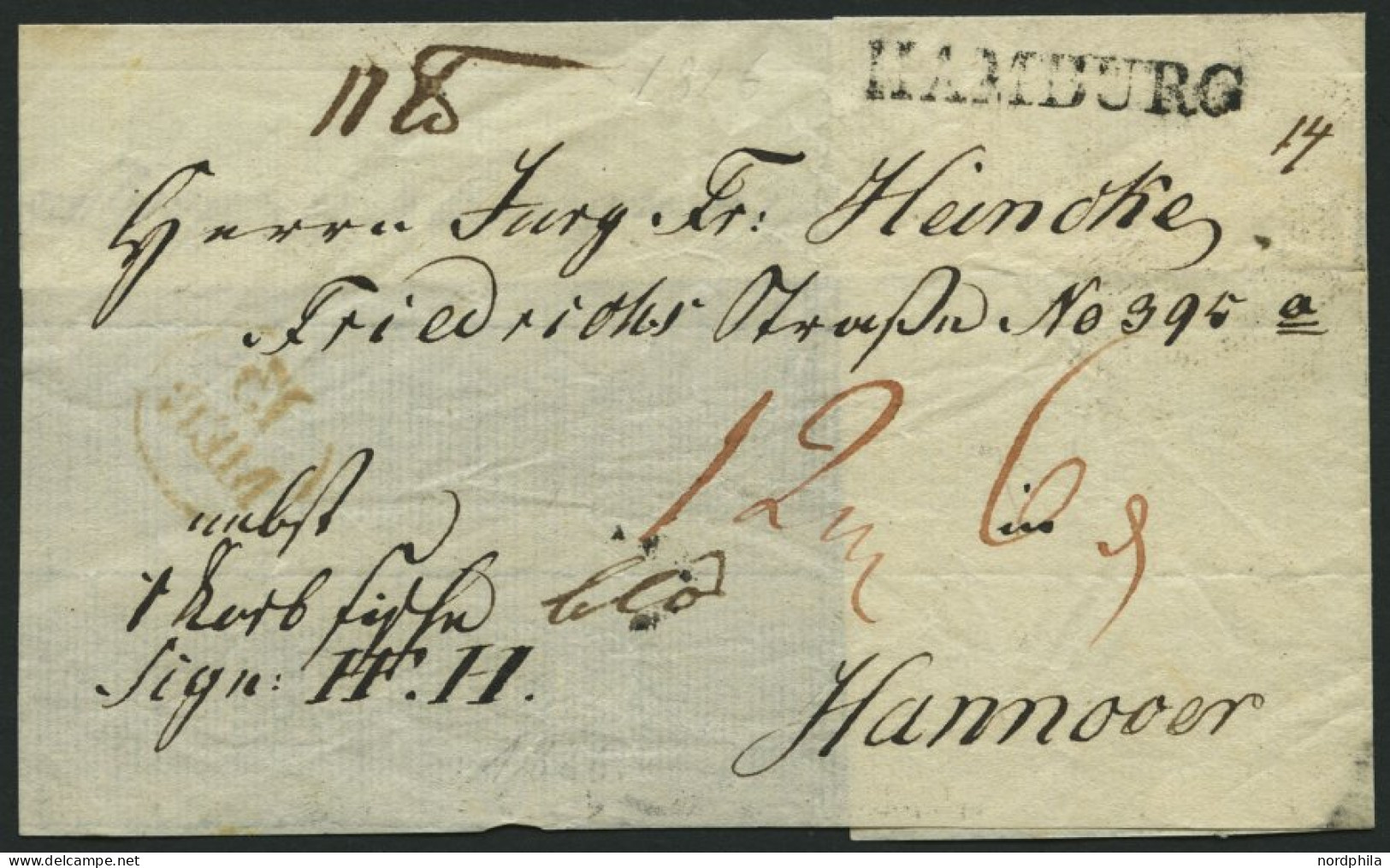 HAMBURG VORPHILA 1826, HAMBURG, L1 Auf Begleitschein Nach Hannover, Handschriftlich Nebst 1 Korb..., Roter Datumsstempel - Préphilatélie