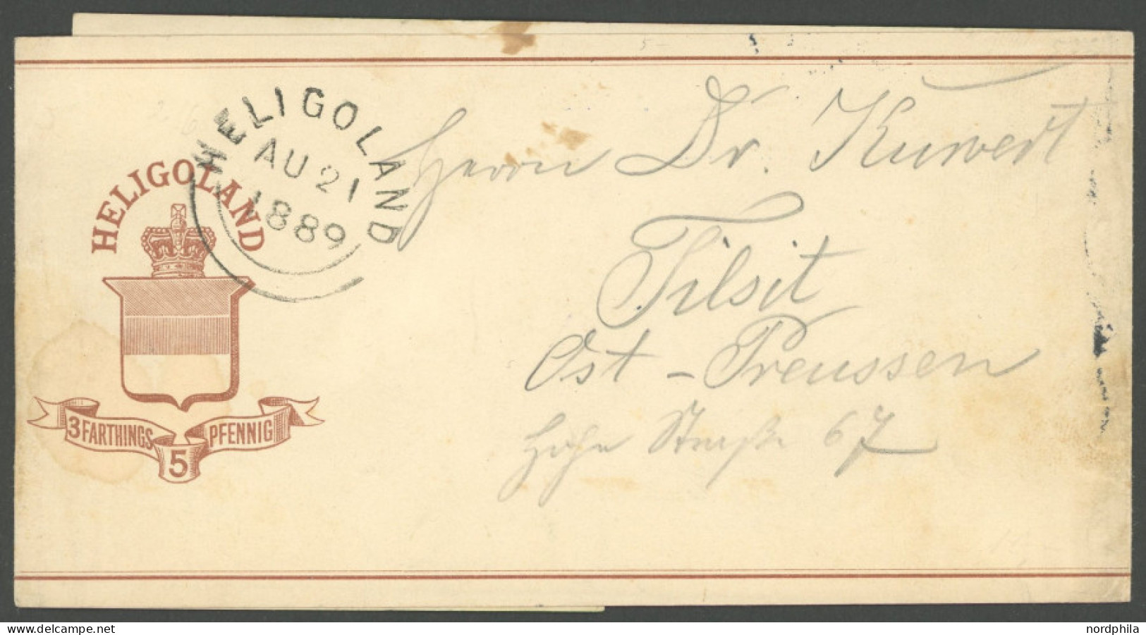 HELGOLAND S 2 BRIEF, 1889, 5 Pf. Braun, Streifband Nach Tilsit, Feinst, Mi. 200.- - Héligoland