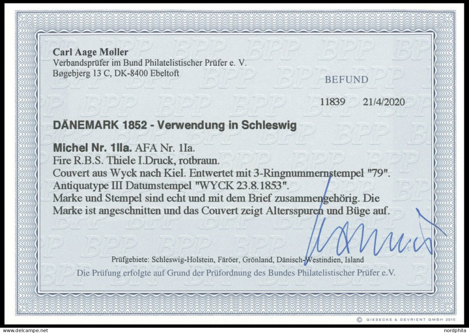 SCHLESWIG-HOLSTEIN DK 1IIa BRIEF, 79 (WYCK Auf 4 RBS Rotbraun Auf Brief Nach Kiel, Fein (Marke Schnittmängel), Fotobefun - Schleswig-Holstein