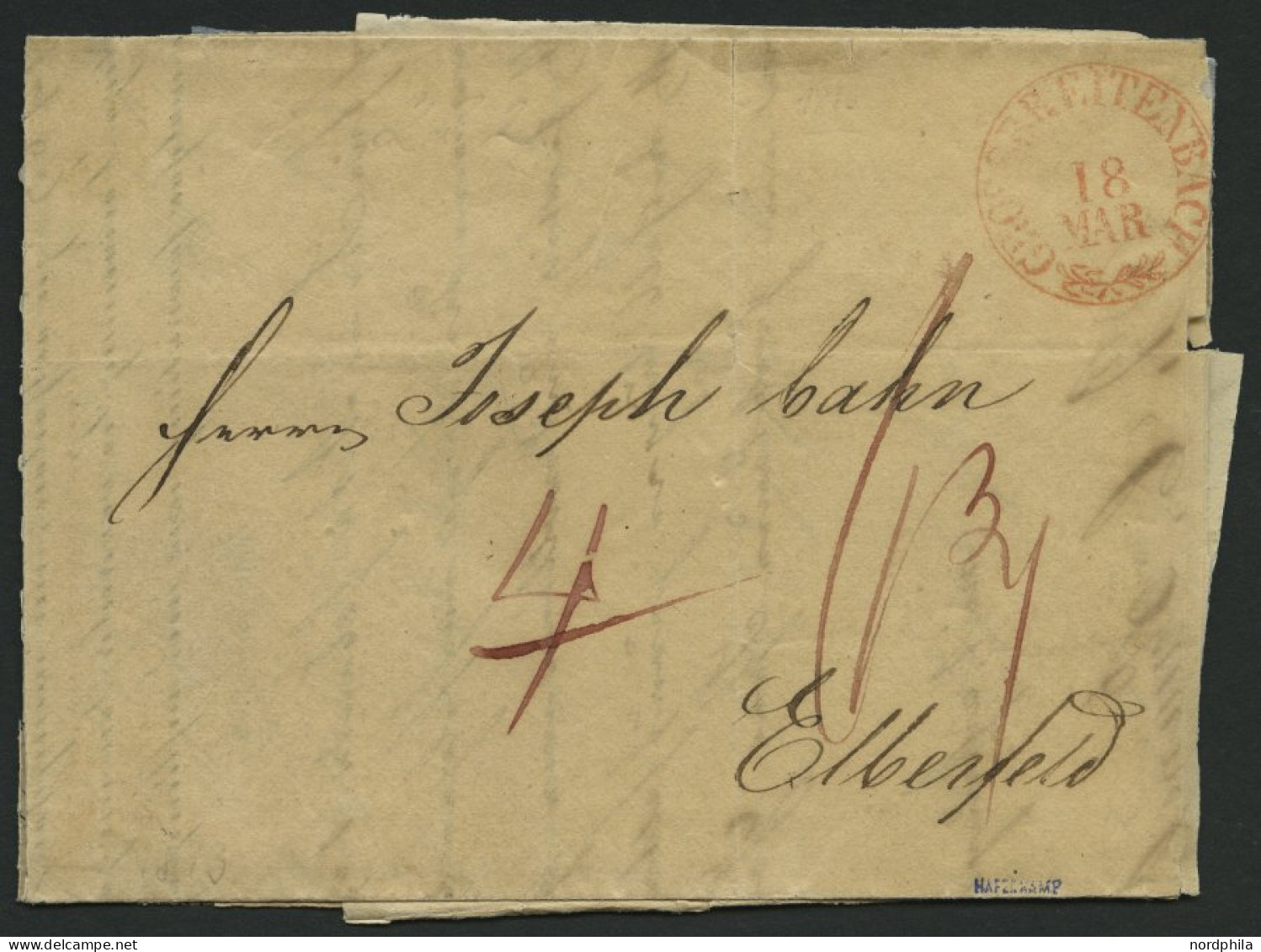THURN Und TAXIS 1843, GROSSBREITENBACH, K1 In Rot Auf Brief Nach Elberfeld, Feinst, Gepr. Dr. Haferkamp - Autres & Non Classés