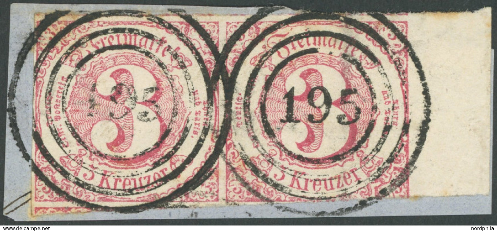 THURN Und TAXIS 32 Paar BrfStk, 1862, 3 Kr. Karminrot Im Waagerechten Paar Mit Breitem Rechten Rand, Idealer Nummernstem - Autres & Non Classés