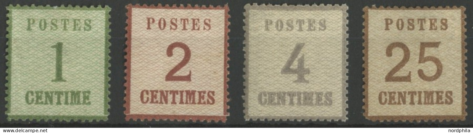 NDP 1-3,7II , 1870, 1 - 4 Und 25 C. Spitzen Nach Unten, 4 Werte Feinst (kleine Mängel), Mi. 850.- - Neufs