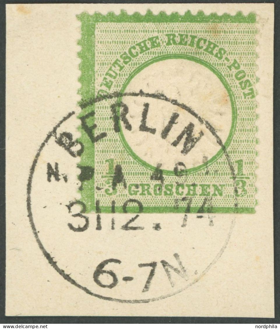 Dt. Reich 17a BrfStk, 1872, 1/3 Gr. Gelblichgrün Mit Letzttagsstempel BERLIN N.2.P.A. 49, Marke Unten Scherentrennung So - Autres & Non Classés