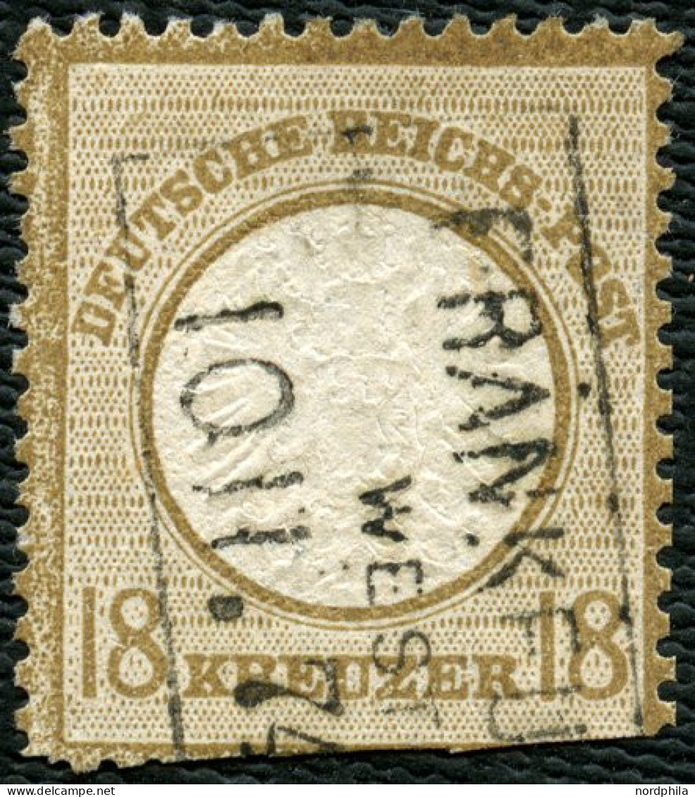 Dt. Reich 28 O, 1872, 18 Kr. Schwärzlichocker, R3 Von Frankfurt, Marke Unten Angeschnitten Und Teils Scherentrennung, Fe - Gebraucht